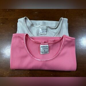 Allison Daley Bundle of 2 Pink and White Ribbed Tops